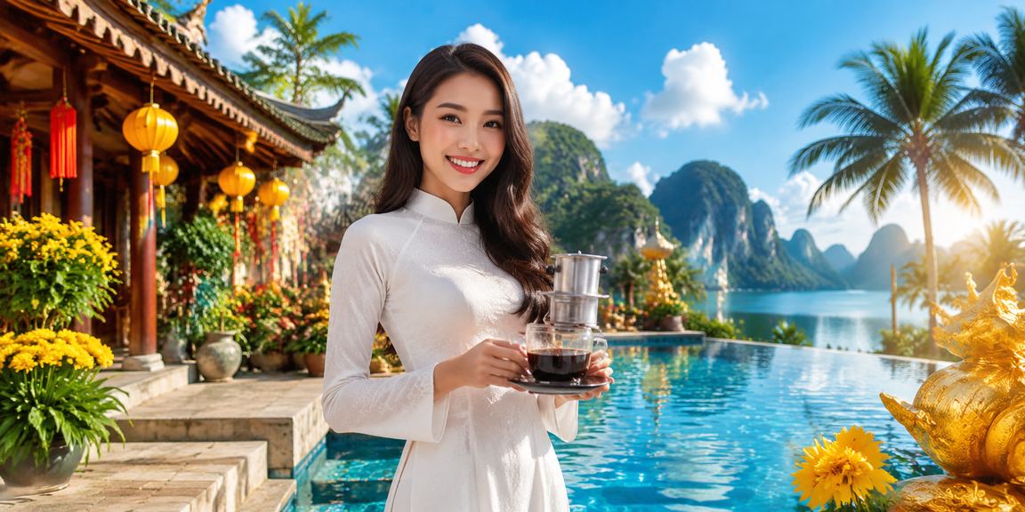Người dùng tại Ninh Bình mặc áo dài truyền thống trải nghiệm giải trí trực tuyến giữa cảnh quan hùng vĩ